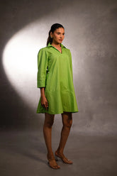 Vivid Jade Collar Neck Short Dress