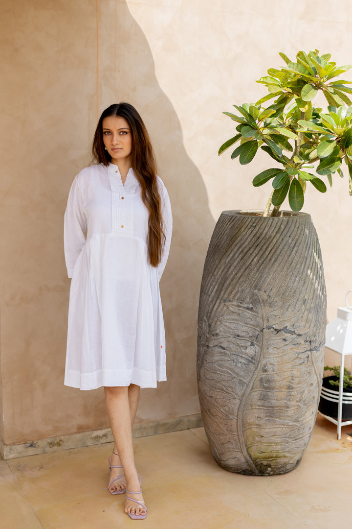 Linen Elegance Pintuck Dress