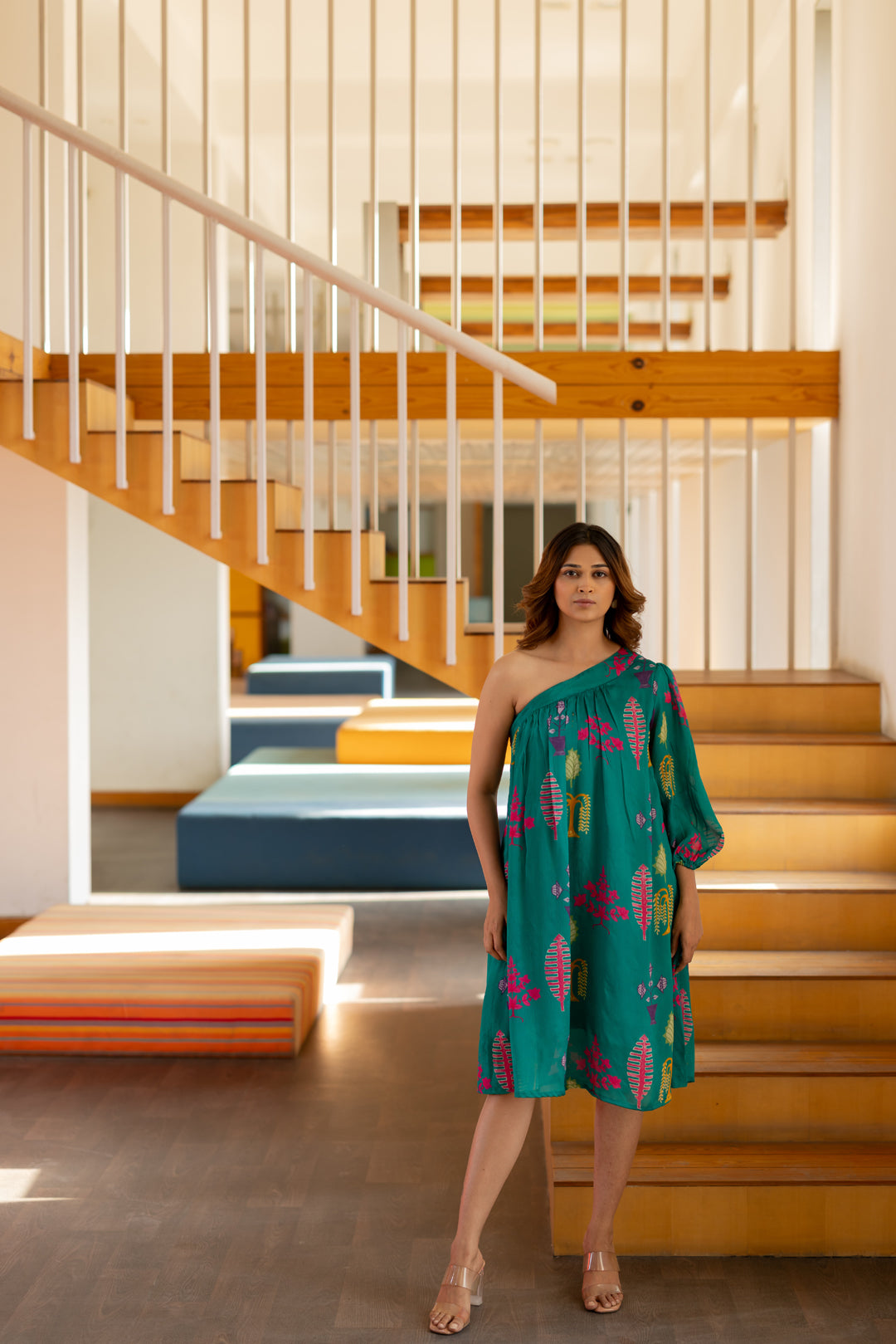 Teal Tropic One Shoulder Dress