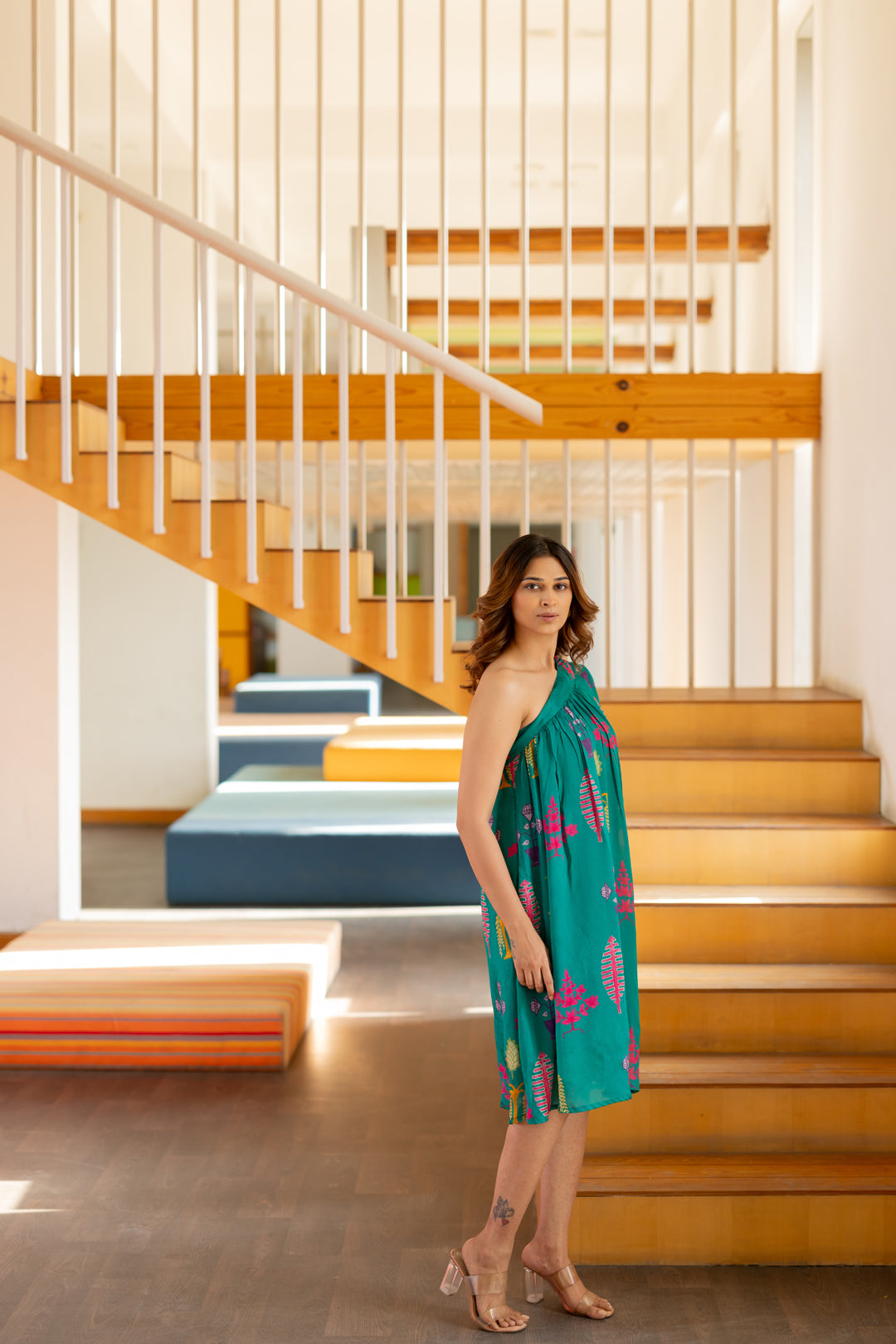 Teal Tropic One Shoulder Dress