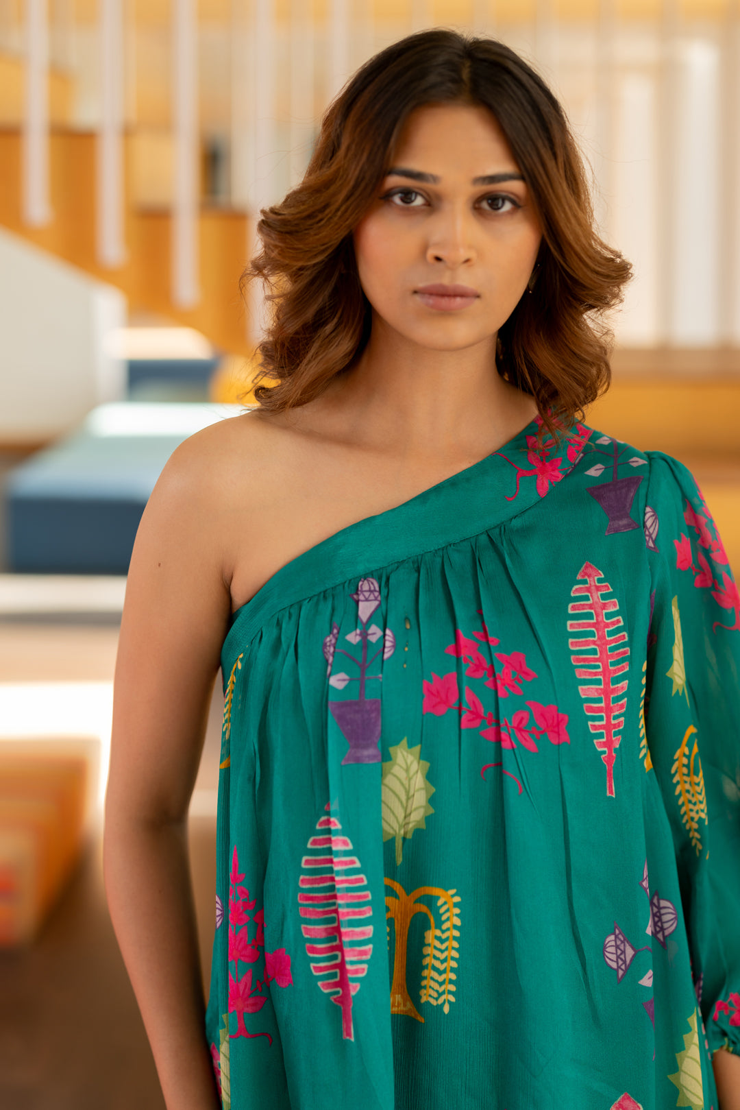 Teal Tropic One Shoulder Dress