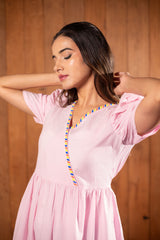 Blush Radiance V-Neck Dress