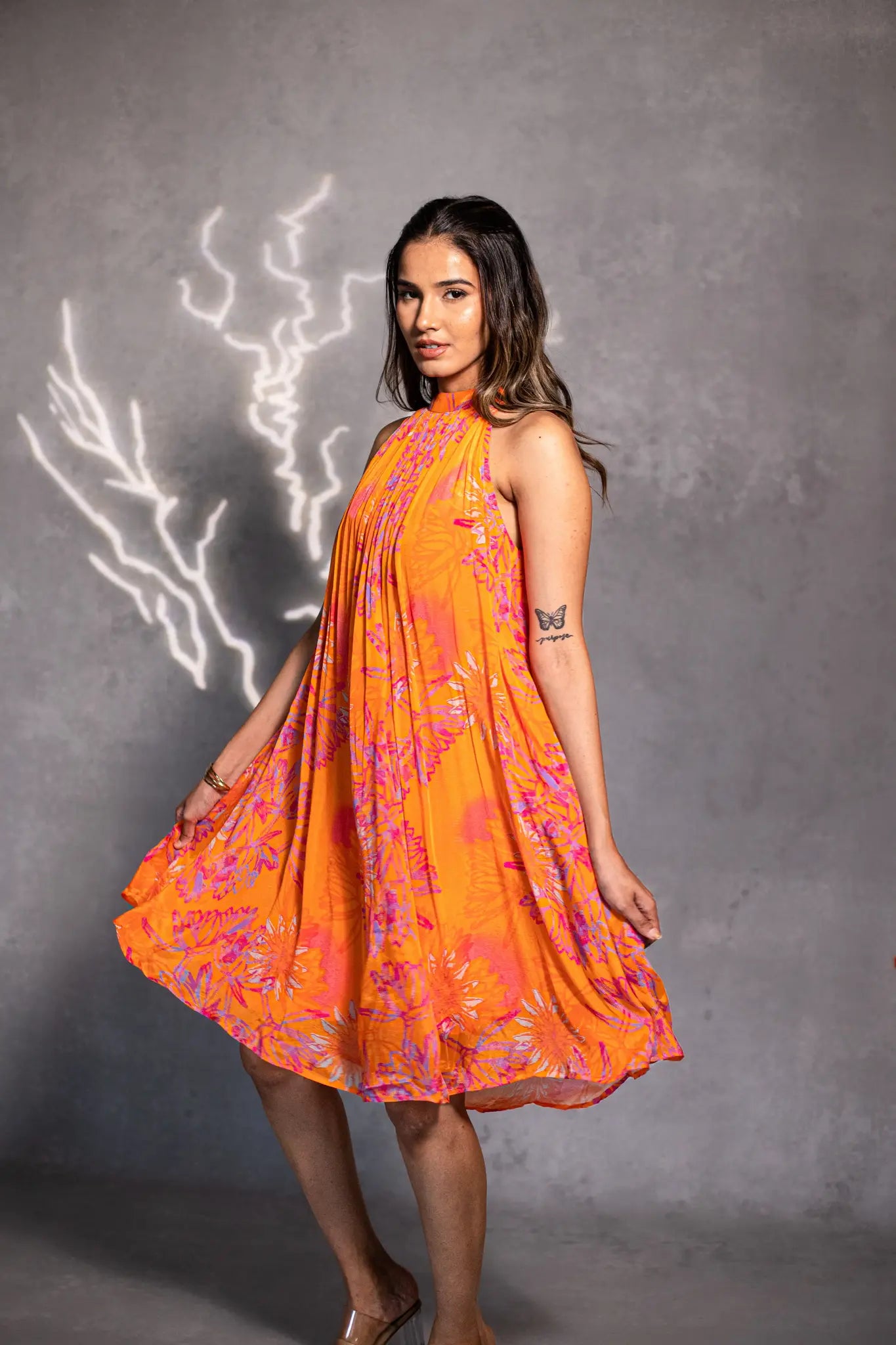 Sunset Blooms Halter Neck Dress