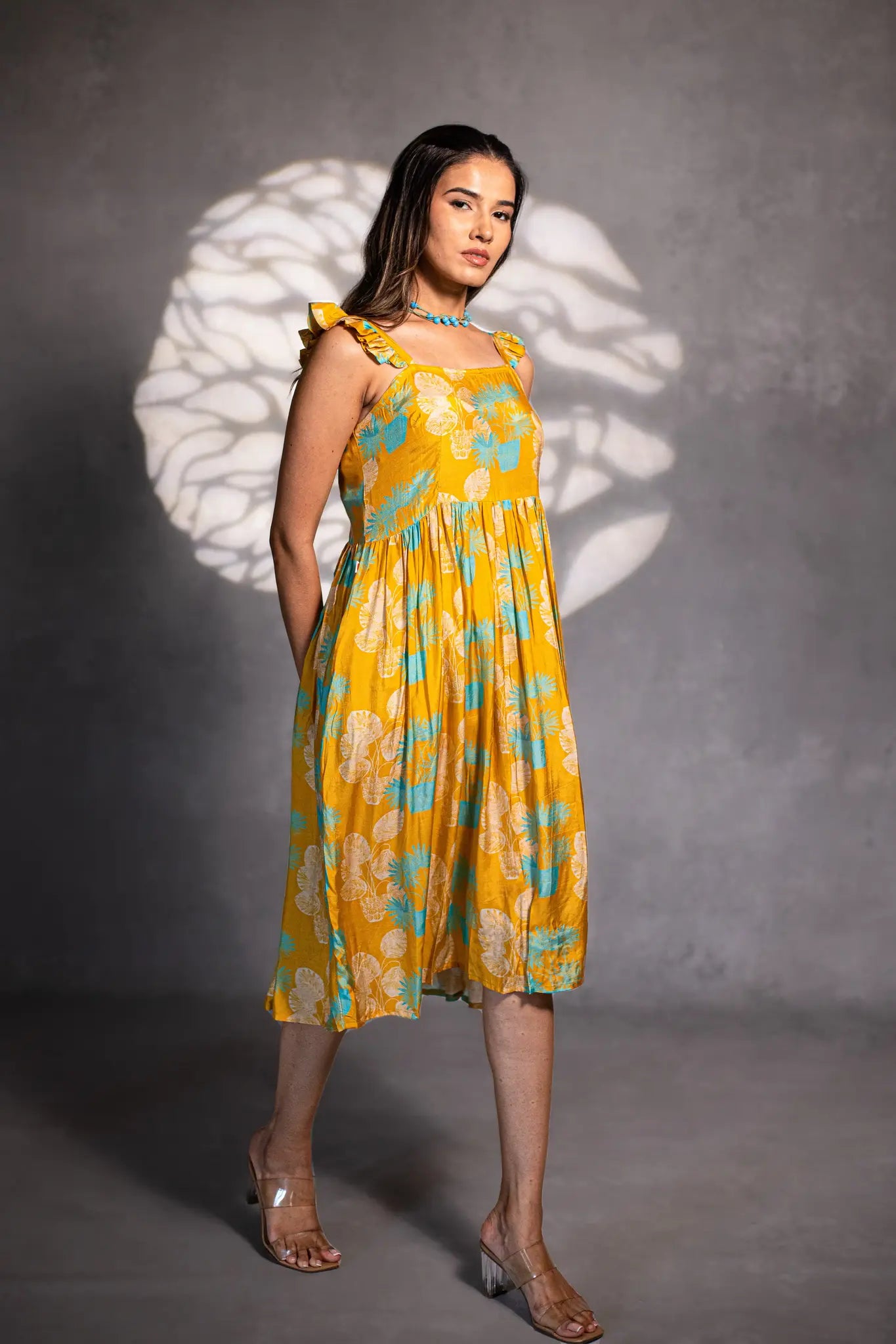 Mustard Bloom Knee-Length Dress