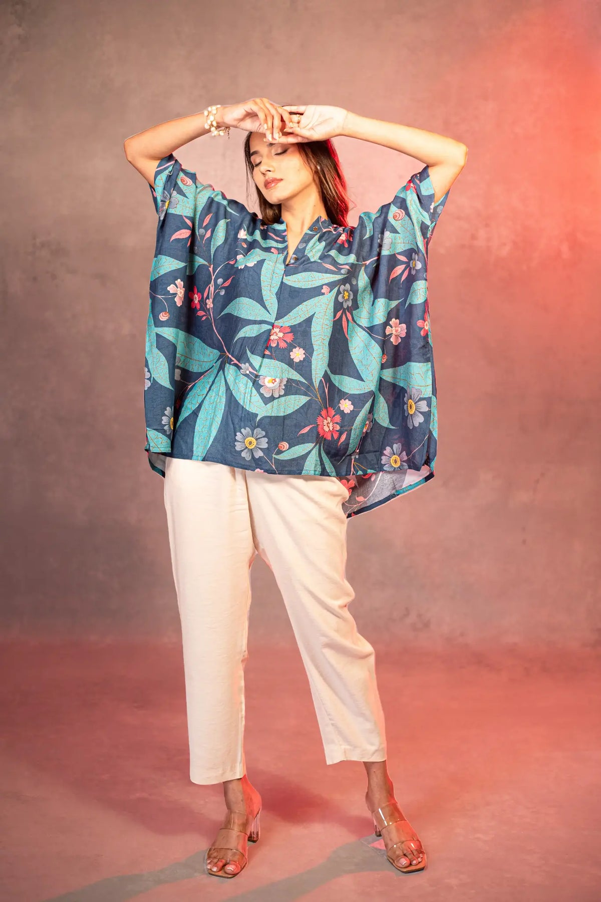 Sapphire Garden Floral Kaftan Top