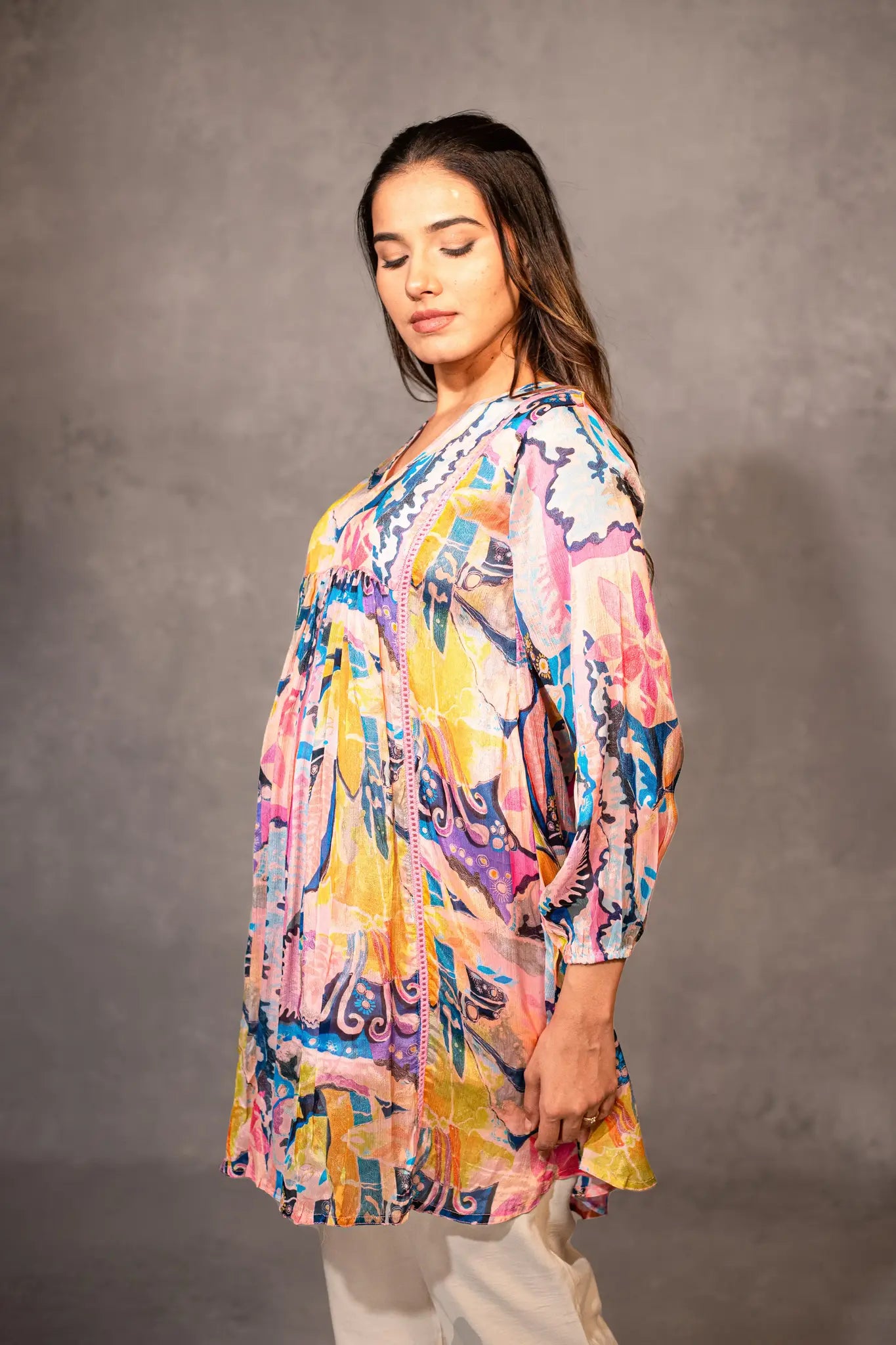 Rainbow Cascade Flowy Tunic Top