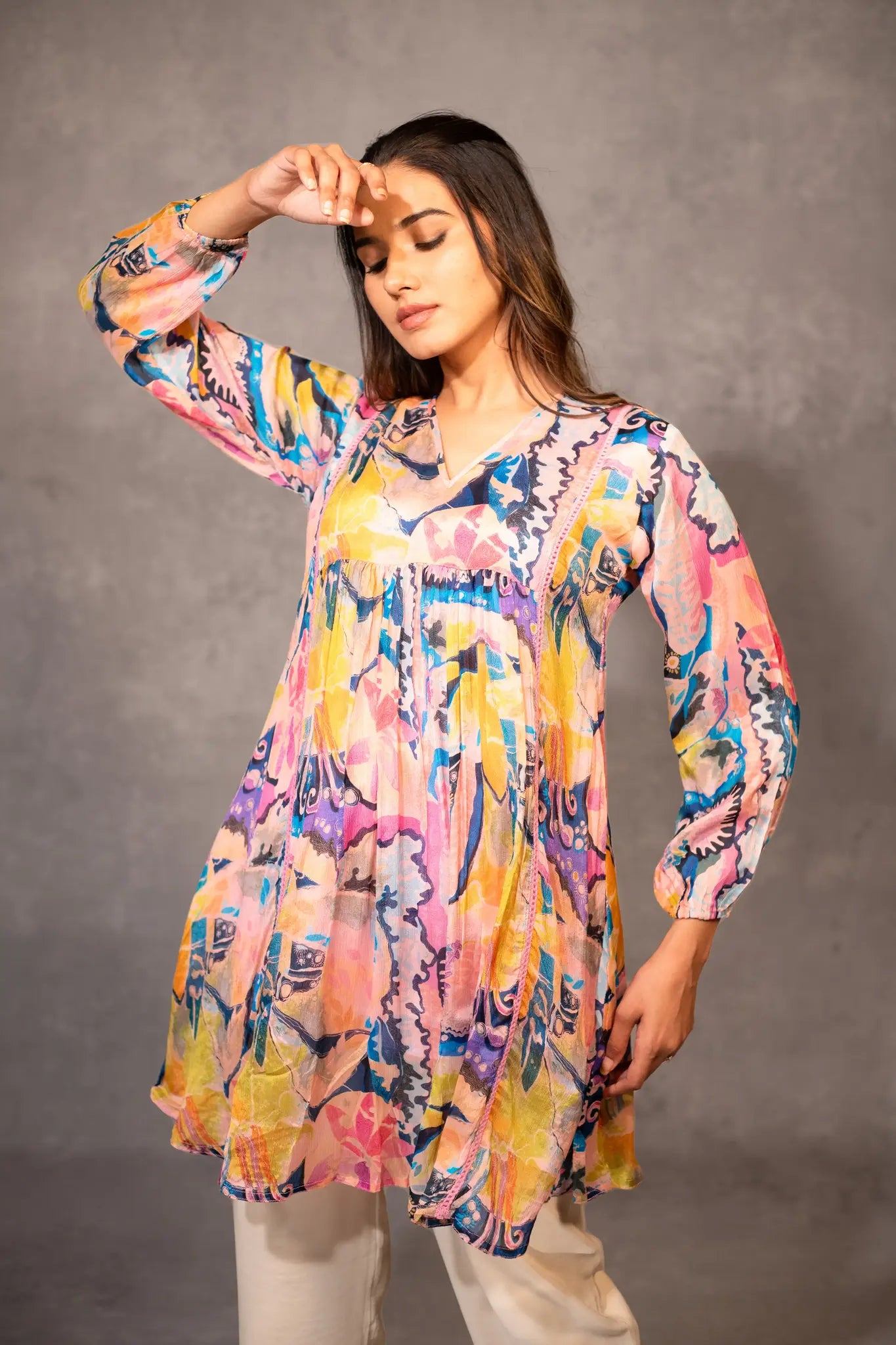 Rainbow Cascade Flowy Tunic Top