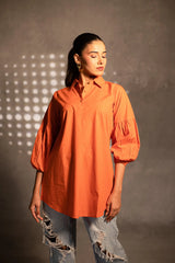 Tangerine Delight Puff Sleeve Shirt