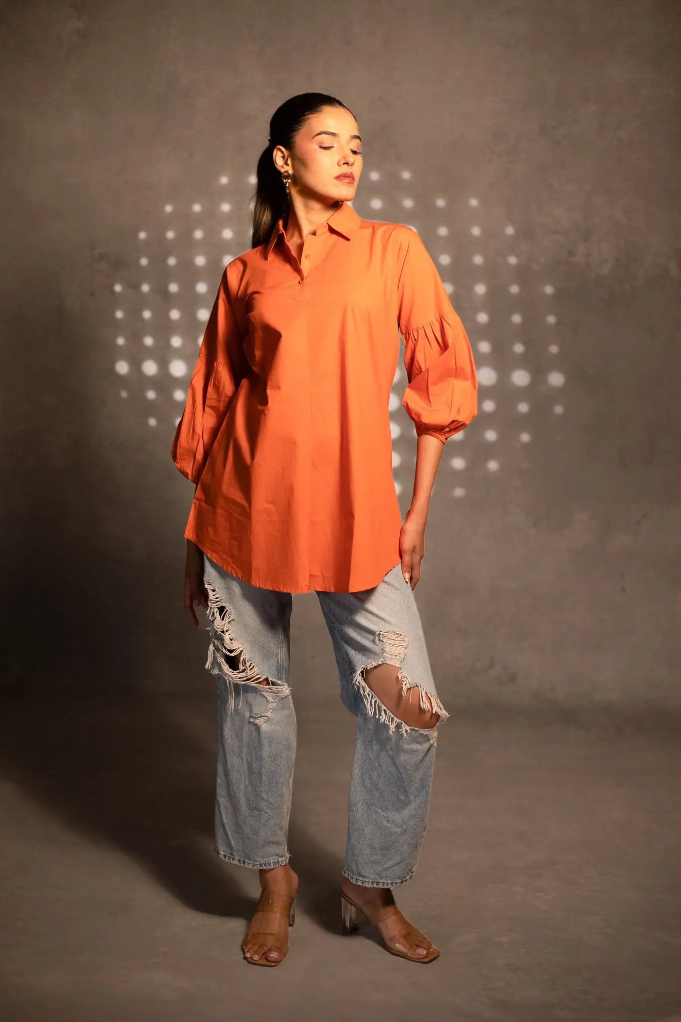 Tangerine Delight Puff Sleeve Shirt