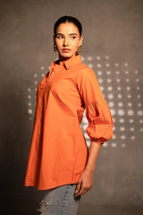 Tangerine Delight Puff Sleeve Shirt