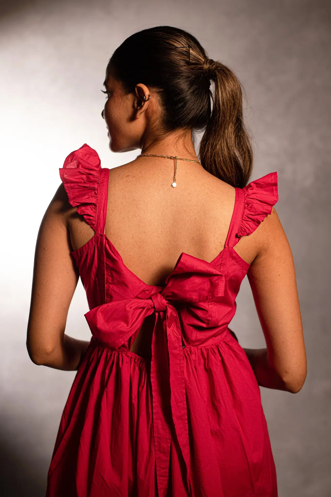 Rose Radiance Knot-Back Sleeveless Dress