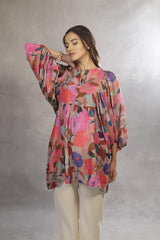 Blossom Bloom Floral Balloon Sleeve Tunic Top